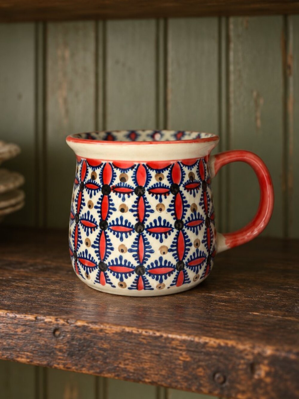 Yokohama Studio Hand Painted Ceramic Mug Cream Blue Coral Pink